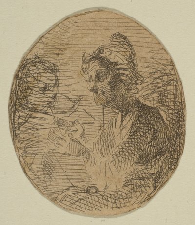 Stara kobieta i dziecko w owalu z „Szkiców na tablicy pomiarowej wybrzeża”, 1854-55. autorstwa James Abbott McNeill Whistler