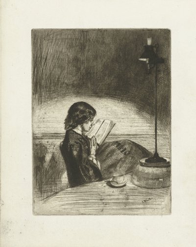 Portret czytającej Deborah Delano Czytanie przy świetle lampy autorstwa James Abbott McNeill Whistler
