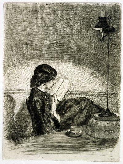 Czytanie przy świetle lampy, 1858 autorstwa James Abbott McNeill Whistler