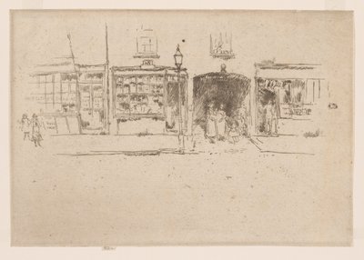 Zakład fryzjerski, Chelsea, ok. 1886-88 (akwaforta; tusz na papierze) autorstwa James Abbott McNeill Whistler