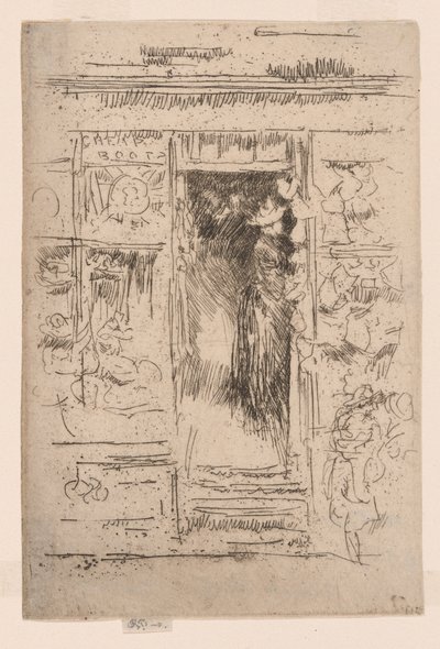 Sklep z czepkami, ok. 1884-86 (akwaforta; tusz na papierze) autorstwa James Abbott McNeill Whistler