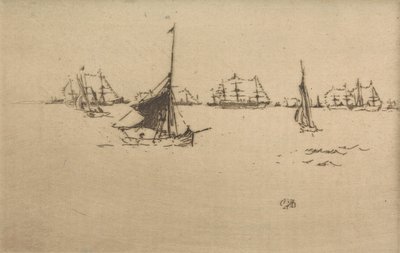 Flota: Wieczór, z zestawu dwunastu rycin zatytułowanych The Naval Review, 1887 autorstwa James Abbott McNeill Whistler