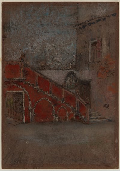 Schody: Notatka w kolorze czerwonym, 1880 (kredka i pastel na brązowym papierze) autorstwa James Abbott McNeill Whistler