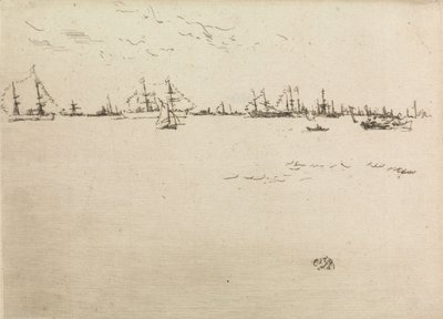 Troop Ships, z zestawu dwunastu rycin zatytułowanych The Naval Review, 1887 autorstwa James Abbott McNeill Whistler