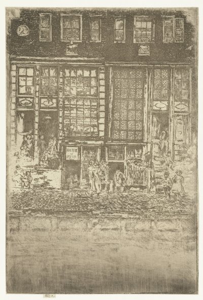 Dwa domy nad kanałem w Amsterdamie Haftowana zasłona autorstwa James Abbott McNeill Whistler