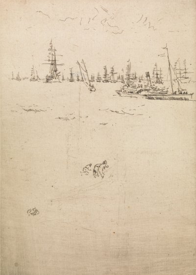 Łódź dla gości, z zestawu dwunastu rycin zatytułowanych The Naval Review, 1887 autorstwa James Abbott McNeill Whistler