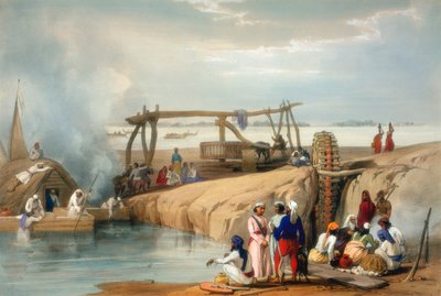Perskie koło podnoszące wodę z rzeki Sutlej, Pendżab, 1842 autorstwa James Atkinson