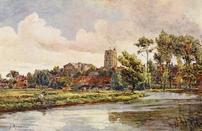 Waveney w Beccles, z kościołem św. Michała (kolorowa litografia) autorstwa James Aumonier