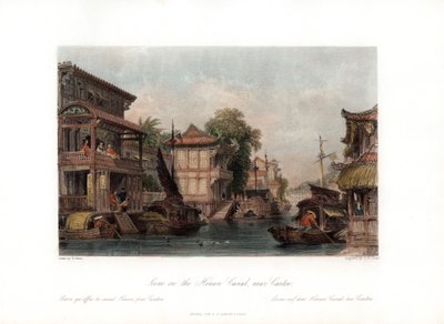 Scena nad kanałem Honan, niedaleko Kantonu, Chiny, ok. 1840 r. autorstwa James B. Allen