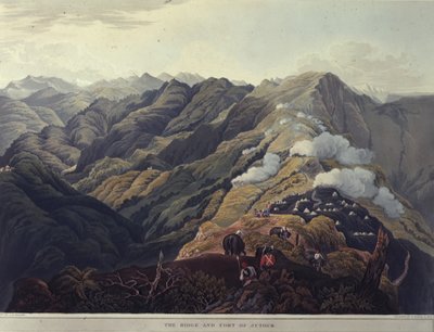 Grzbiet i Fort Jytock, z „Widoków na Himalaje”, wydrukowane przez Rodwell & Martin autorstwa James Baillie (after) Fraser
