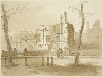 Zachodnia strona Queen Square, po zamieszkach (ołówek i akwarela na papierze) autorstwa James Baker Pyne