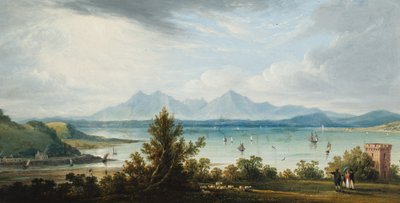 Widok na zatokę Clyde z Ardgowan, wyspy Bute i Arran w oddali, ok. 1821 (olej na panelu) autorstwa James Barnicle