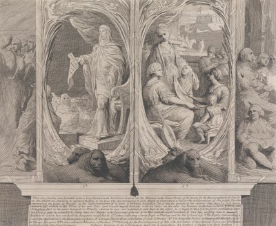 Jego Królewska Mość zalecający prawo (projekty ścian Wielkiej Sali Towarzystwa Zachęty Sztuki) autorstwa James Barry