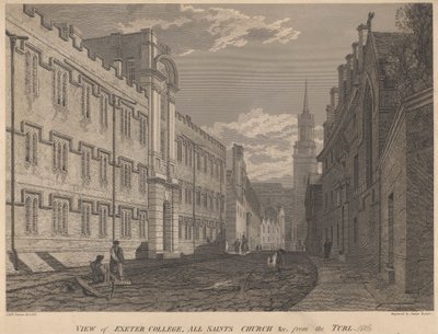 Widok Exeter College, Kościół Wszystkich Świętych, z Turl autorstwa James Basire
