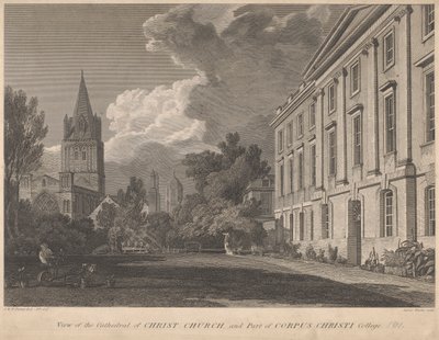 Widok na katedrę Christ Church i część Corpus Christi College autorstwa James Basire
