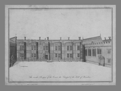 Perspektywa wewnętrzna Dworu, Kaplicy i Sali Beaulieu, 1786 r. autorstwa James Basire I