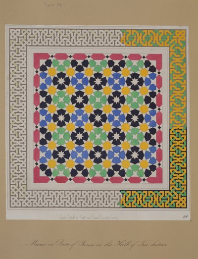 Mozaika in dado wnęki w Sali Dwóch Sióstr, Alhambra, z „Arabskich Starożytności Hiszpanii”, opublikowana w 1812 r. autorstwa James Cavanagh Murphy