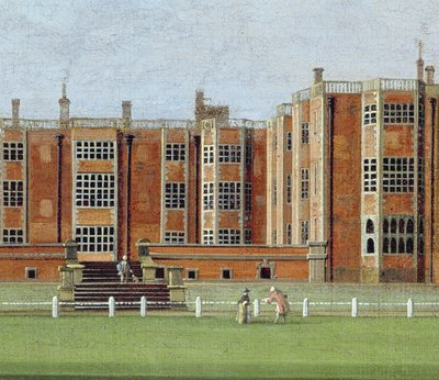 Widok Temple Newsam House, ok. 1750 (olej na płótnie) (szczegół z 128852, ukazujący centralną część fasady) autorstwa James Chapman