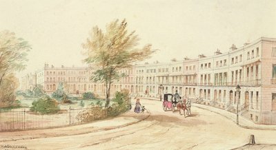 Royal Crescent, Cheltenham, ok. 1850 (wc na papierze) autorstwa James Charles Oldmeadow