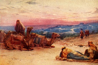 Podróżnicy odpoczywający poza wioską palestyńską – Dzieje Apostolskie XX 5, c1924. Twórcy: James Clark, Henry A Harper. autorstwa James Clark and Henry A Harper