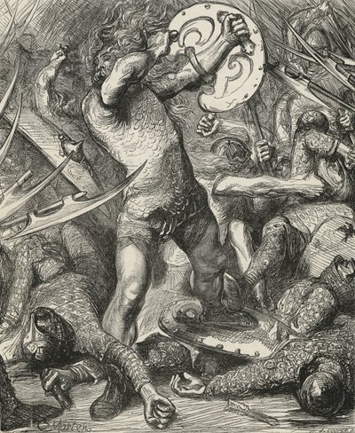 Hereward przedziera się przez zastępy Normanów autorstwa James Cooper
