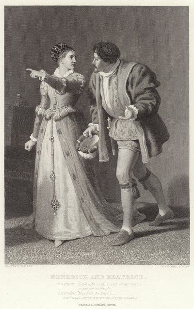Benedick i Beatrice, Wiele hałasu o nic, Akt IV, Scena I autorstwa James Dawson Watson