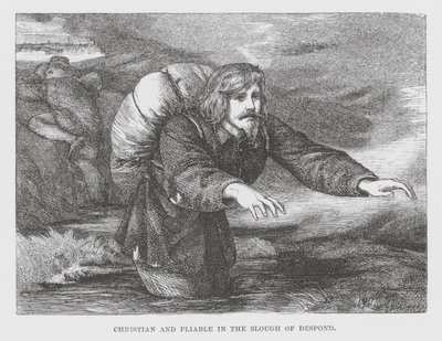 Christian and Pliable in the Slough of Despond (rycina) autorstwa James Dawson Watson