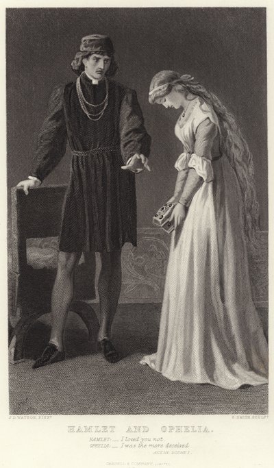 Hamlet i Ofelia, akt III, scena I autorstwa James Dawson Watson