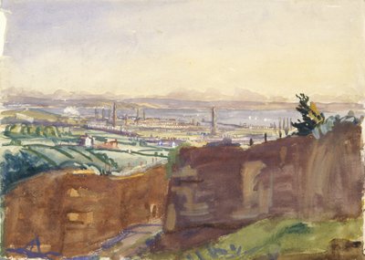 Llanelli z kamieniołomu Furnace (akwarela na papierze) autorstwa James Dickson Innes