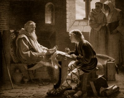 The Venerable Bede tłumacząc Ewangelię, ilustracja z „Hutchinson