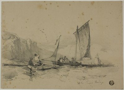 Łodzie wędkarskie w pobliżu klifów autorstwa James Duffield Harding