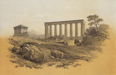 Pomnik narodowy, Calton Hill (chromolitho) autorstwa James Duffield Harding