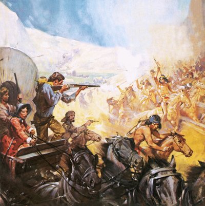 Amerykańscy pionierzy strzelający do czerwonych Indian autorstwa James Edwin McConnell