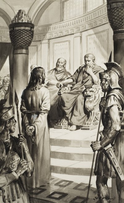 Chrystus przed Poncjuszem Piłatem (gwasz na papierze) autorstwa James Edwin McConnell