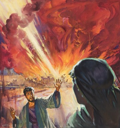 Zniszczenie Sodomy i Gomory (gwasz na papierze) autorstwa James Edwin McConnell