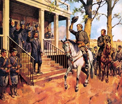 Generał Lee i jego koń "Traveller" poddają się generałowi Grantowi autorstwa James Edwin McConnell