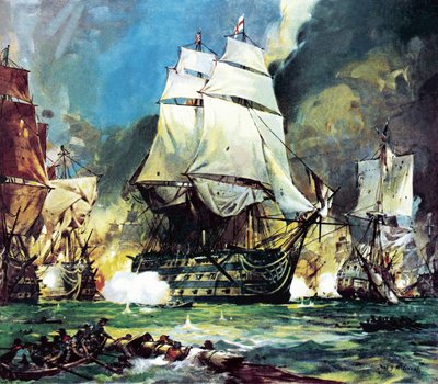 HMS Victory w bitwie pod Trafalgarem autorstwa James Edwin McConnell