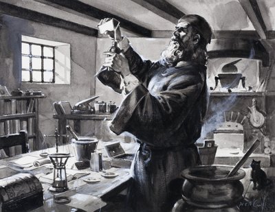 Roger Bacon, wynalazca prochu strzelniczego autorstwa James Edwin McConnell
