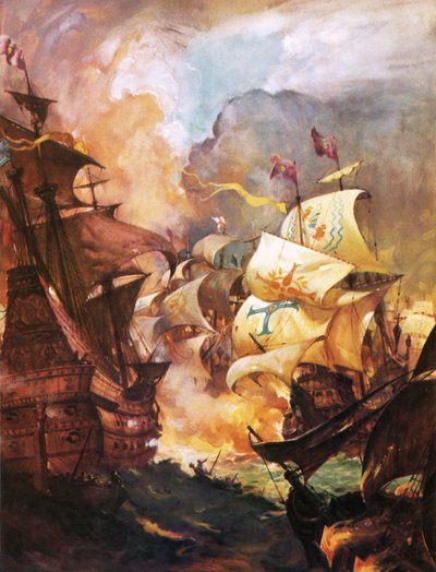 Armada zniszczona przez angielskie okręty wojenne autorstwa James Edwin McConnell