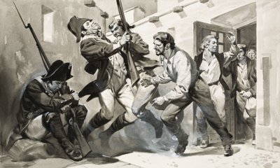 William Scoresby ucieka z hiszpańskiego więzienia (gwasz na papierze) autorstwa James Edwin McConnell