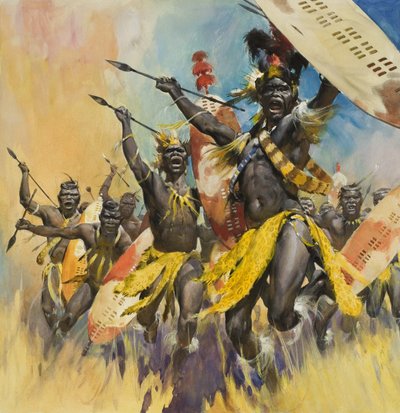 Wojownicy Zulu (gwasz na papierze) autorstwa James Edwin McConnell