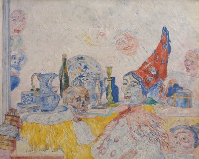 Pierrot i szkielet w żółtej szacie autorstwa James Ensor