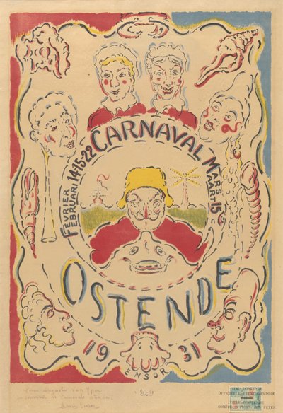 Plakat für den Karneval in Ostende autorstwa James Ensor