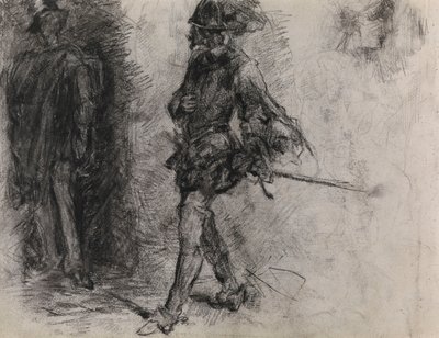 Hiszpan stojący w cieniu, inny mężczyzna oraz głowa widziana z profilu autorstwa James Ensor