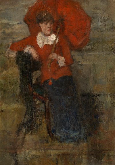 Dama z czerwoną parasolką (olej na płótnie) autorstwa James Ensor