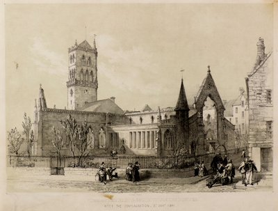 Widok na kościoły wschodnie i południowe, Dundee, po pożarze, 3 stycznia 1841 r. autorstwa James Fenton