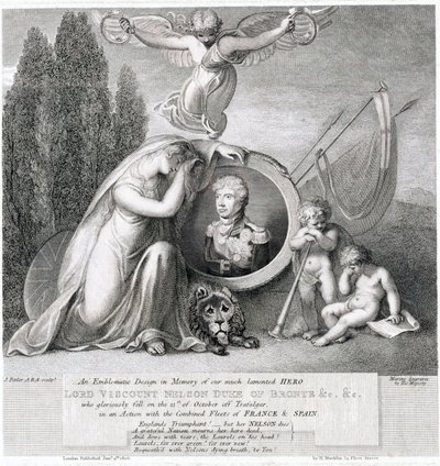 Ikoniczny rysunek upamiętniający naszego zmarłego bohatera Lorda Wicehrabiego Horatio Nelsona (1758-1805) autorstwa James Fittler