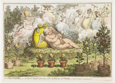 Oranżeria: Holenderski Kupidyn odpoczywający po trudach sadzenia, 1796 Oranżeria; lub holenderski Kupidyn odpoczywający po trudach sadzenia (tytuł na obiekcie) autorstwa James Gillray (signed by artist)