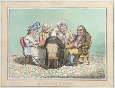A Decent Story, opublikowana przez Hannah Humphrey w 1795 (akwaforta ręcznie kolorowana) autorstwa James Gillray