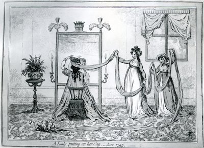Dama nakładająca kapelusz, 1795 autorstwa James Gillray